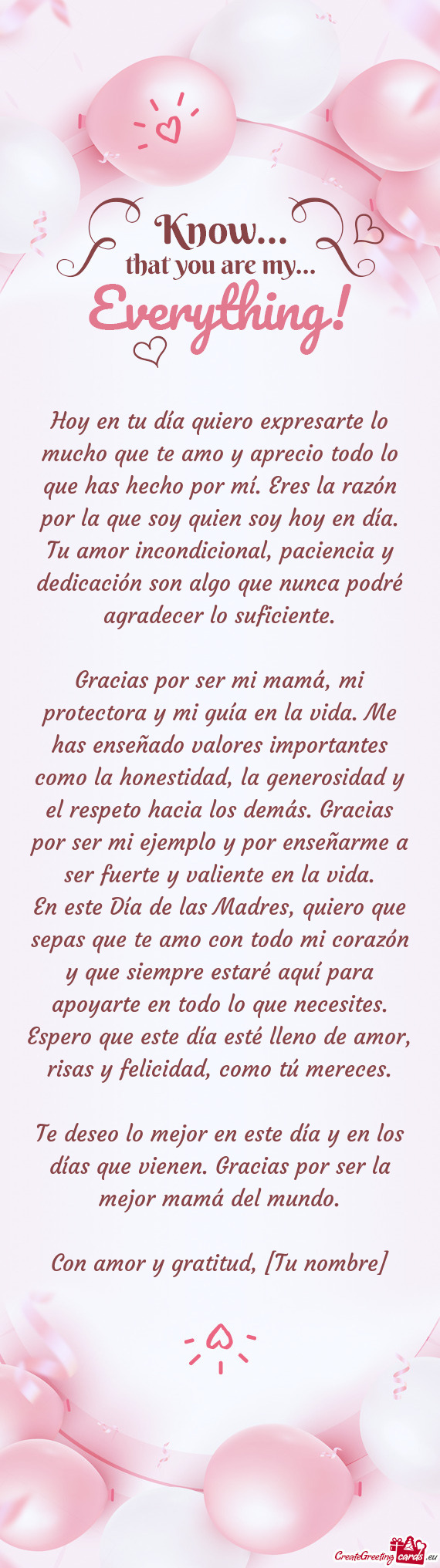 Hoy en tu día quiero expresarte lo mucho que te amo y aprecio todo lo que has hecho por mí. Eres l