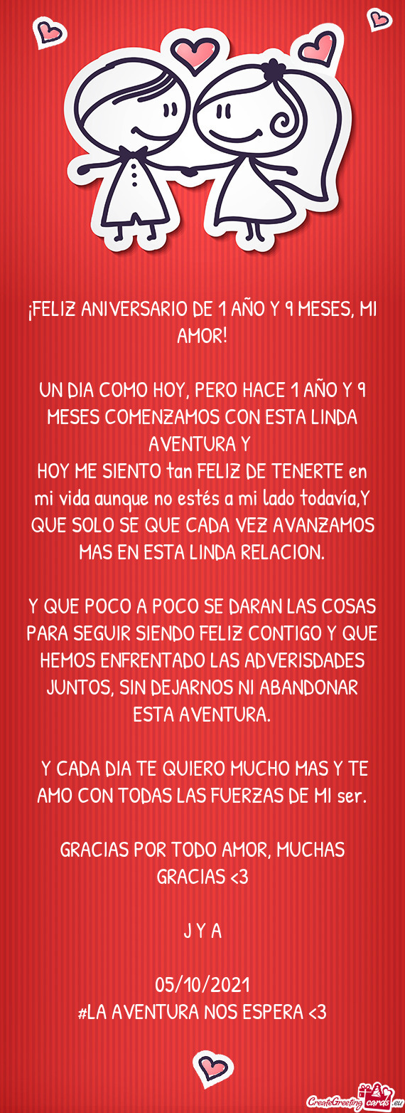 HOY ME SIENTO tan FELIZ DE TENERTE en mi vida aunque no estés a mi lado todavía,Y QUE SOLO SE QUE