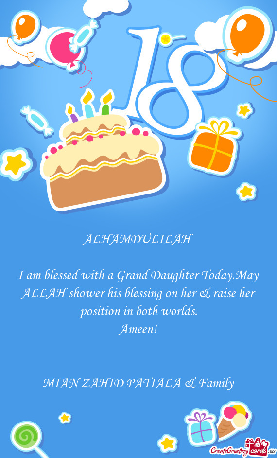 I am blessed with a Grand Daughter Today.May ALLAH shower his blessing on her & raise her position i