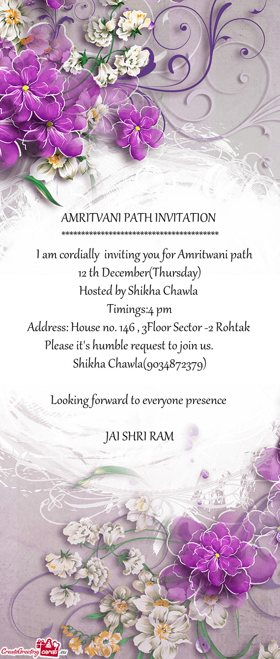 I am cordially inviting you for Amritwani path