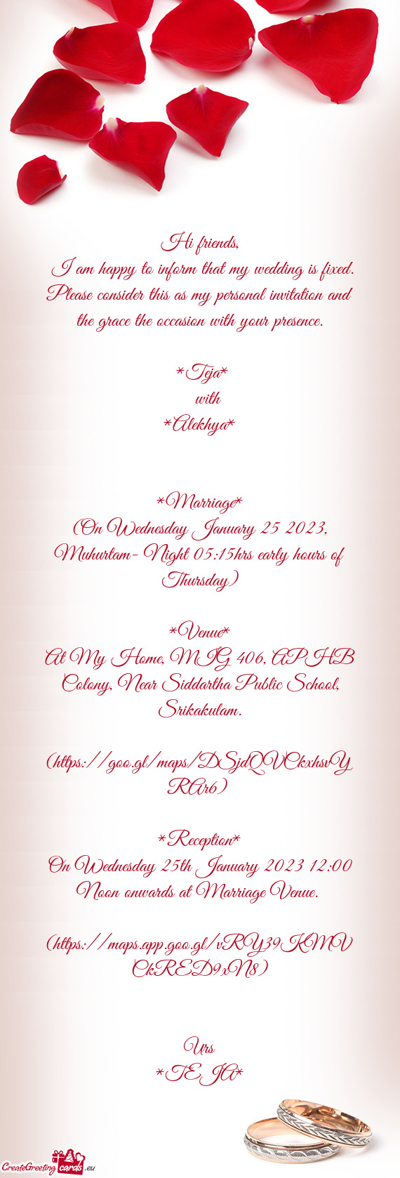 I am happy to inform that my wedding is fixed. Please consider this as my personal invitation and t