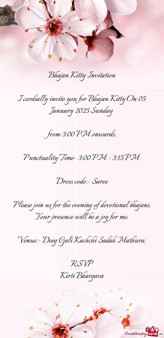 I cordially invite you for Bhajan Kitty On 05 January 2025 Sunday