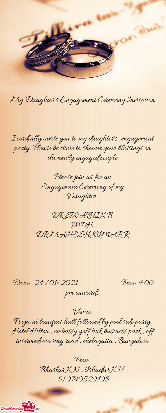 I cordially invite you to my daughter