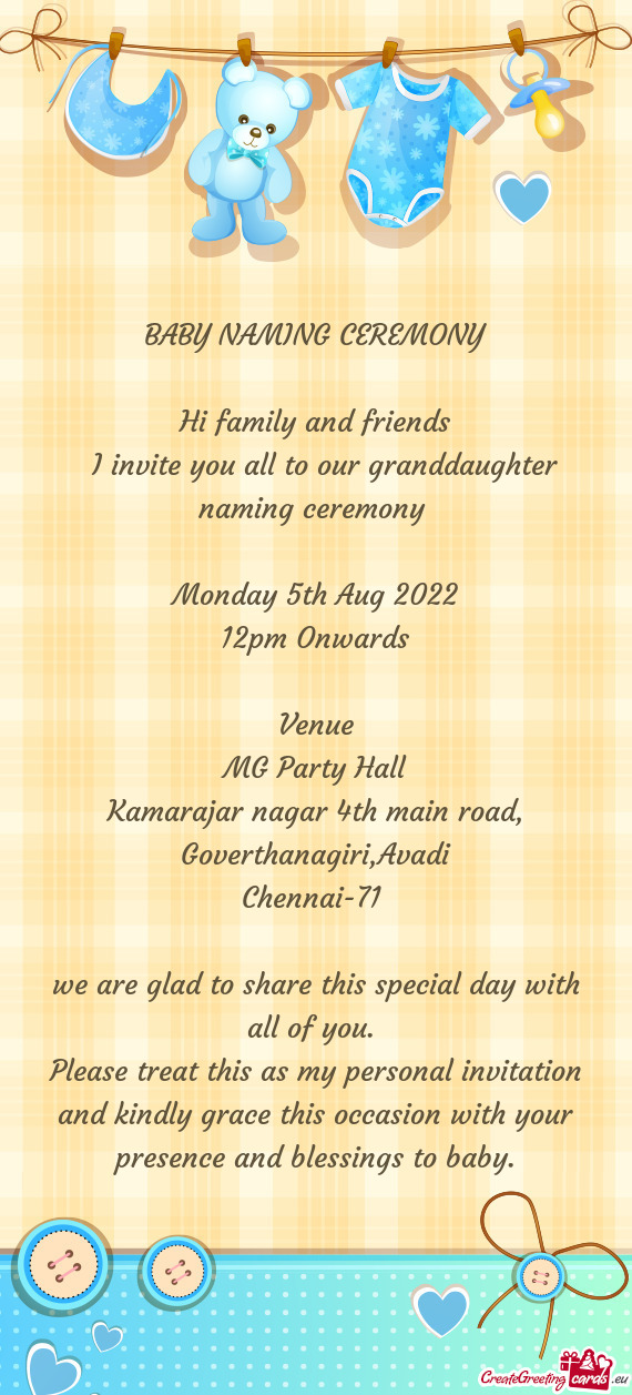 I invite you all to our granddaughter naming ceremony