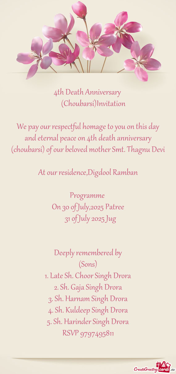 I) of our beloved mother Smt. Thagnu Devi