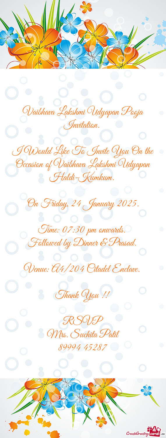 I Would Like To Invite You On the Occasion of Vaibhava Lakshmi Udyapan Haldi-Kumkum