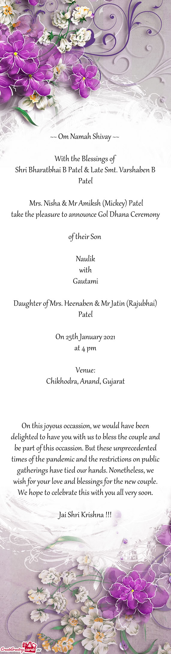 Ic gatherings have tied our hands. Nonetheless, we wish for your love and blessings for the new coup