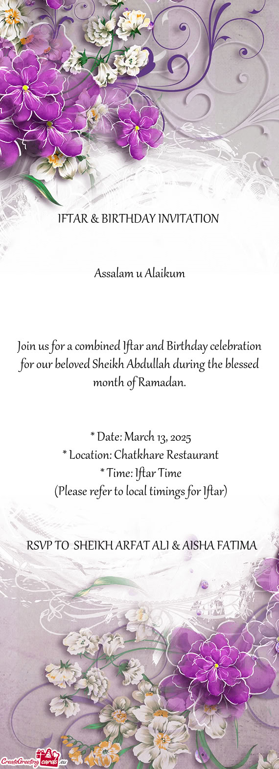 IFTAR & BIRTHDAY INVITATION