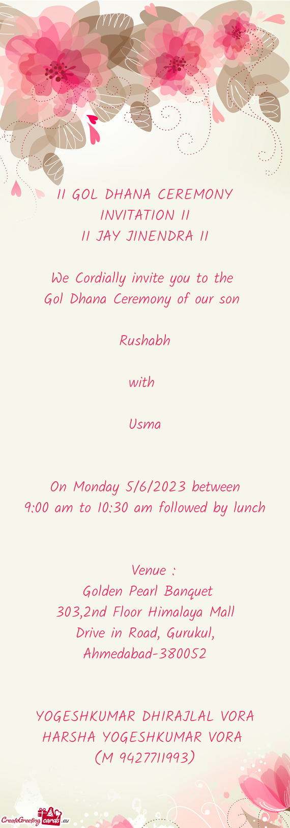 II GOL DHANA CEREMONY INVITATION II