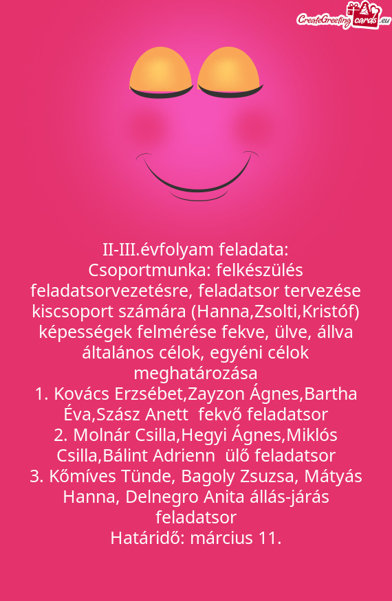 II-III.évfolyam feladata: