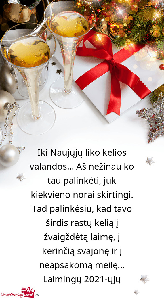 Iki Naujųjų liko kelios valandos... Aš nežinau ko tau palinkėti, juk kiekvieno norai skirtingi