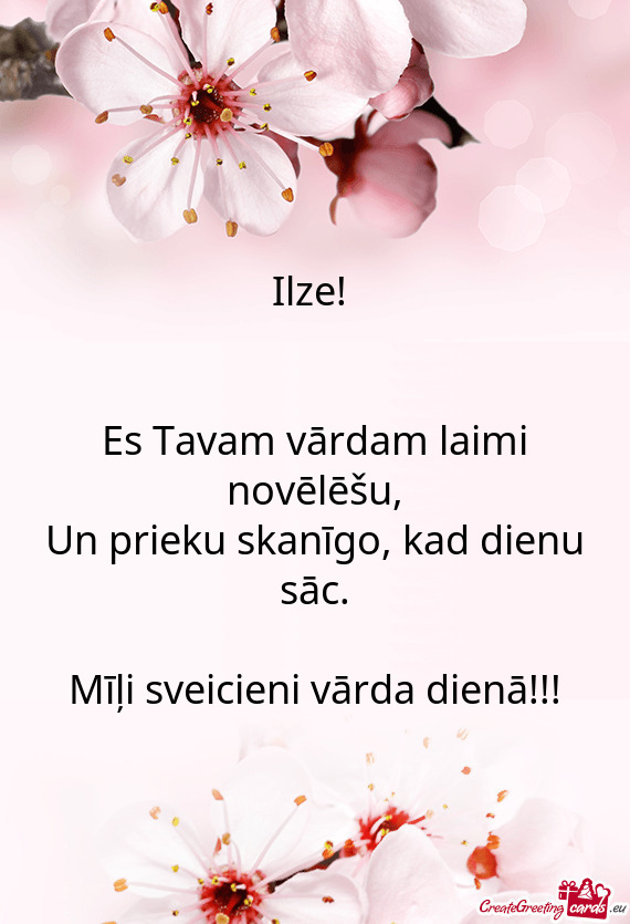 Ilze!  Es Tavam vārdam laimi novēlēšu