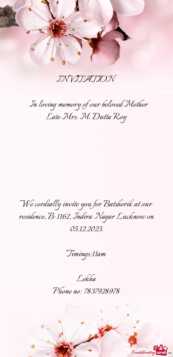 In loving memory of our beloved Mother   Late Mrs. M. Dutta Roy