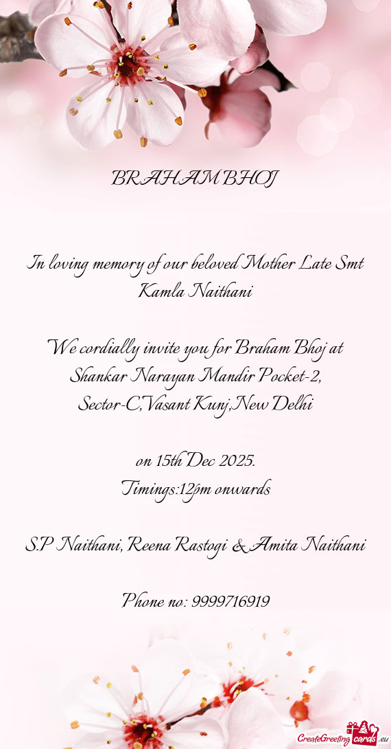 In loving memory of our beloved Mother Late Smt Kamla Naithani