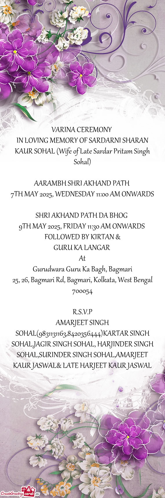 IN LOVING MEMORY OF SARDARNI SHARAN KAUR SOHAL (Wife of Late Sardar Pritam Singh Sohal)