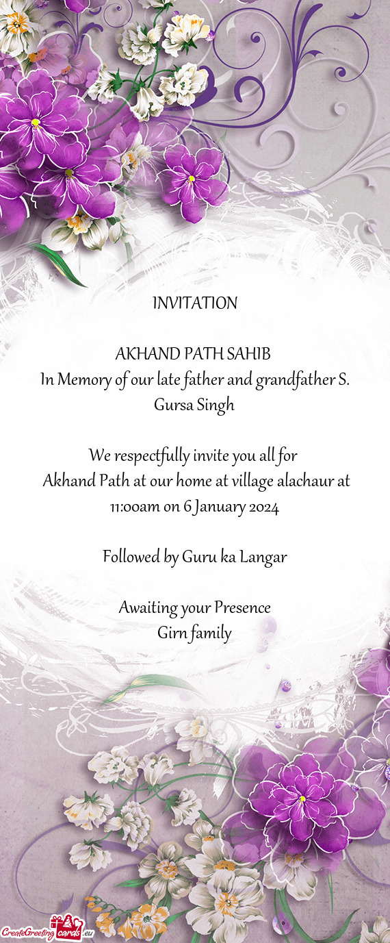 In Memory of our late father and grandfather S. Gursa Singh