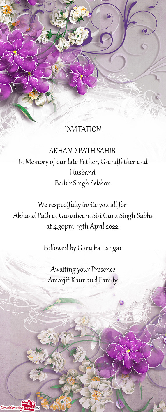 In Memory of our late Father, Grandfather and Husband