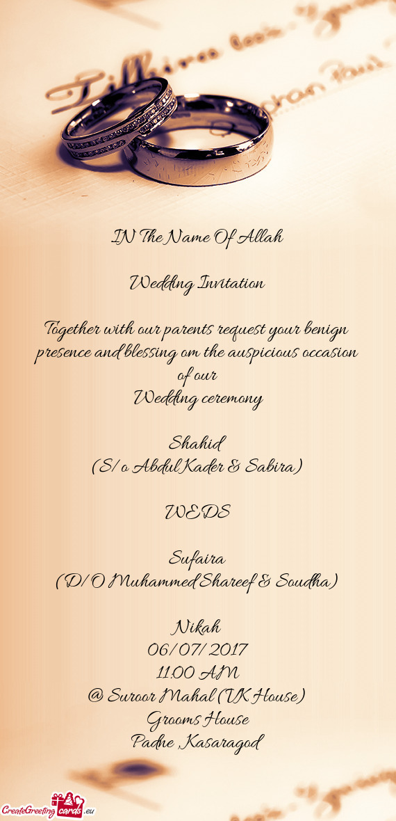 IN The Name Of Allah    Wedding Invitation    Together