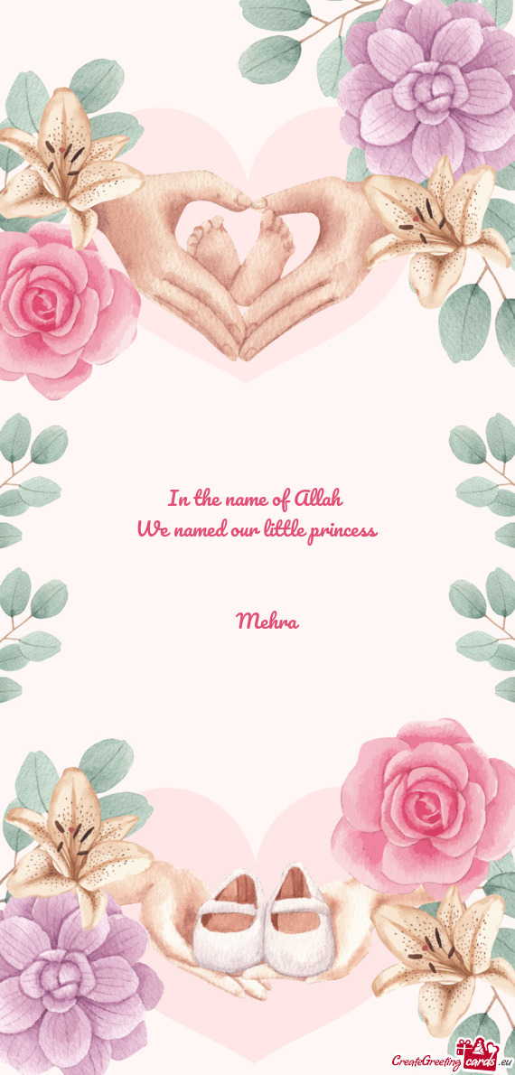 In the name of Allah We named our little princess    Mehra