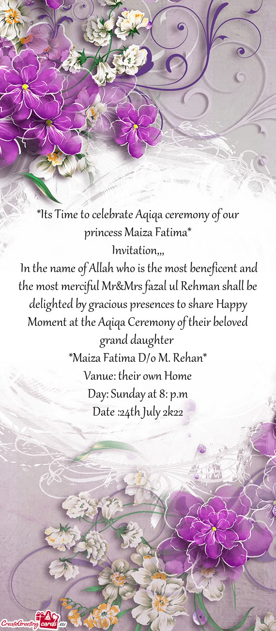 In the name of Allah who is the most beneficent and the most merciful Mr&Mrs fazal ul Rehman shall