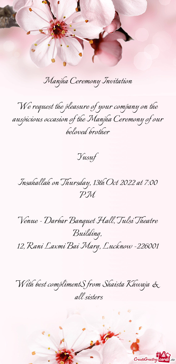 Insahallah on Thursday, 13th Oct 2022 at 7:00 PM