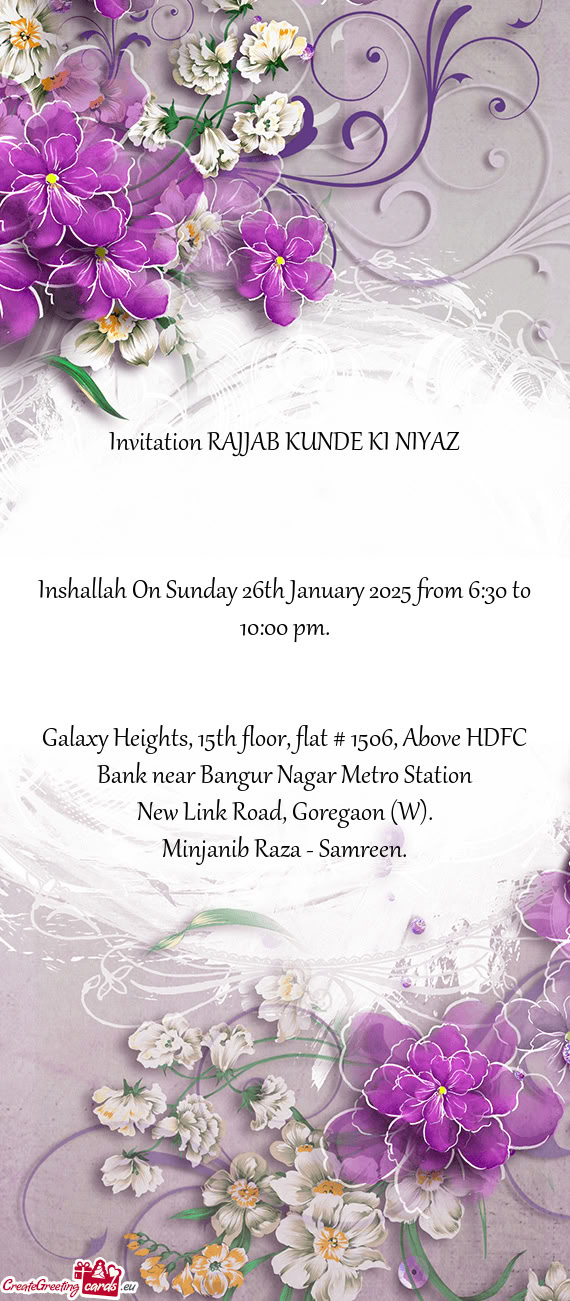 Inshallah On Sunday 26th January 2025 from 6:30 to 10:00 pm