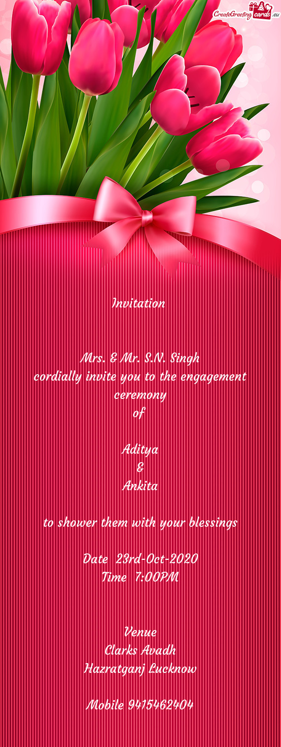 Invitation       Mrs. & Mr. S.N. Singh  cordially invite