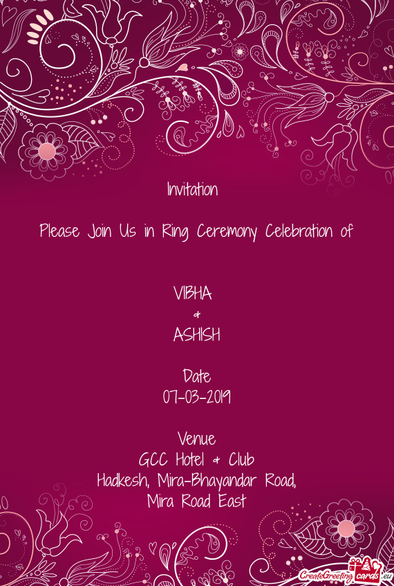 Invitation     Please Join Us in Ring Ceremony Celebration