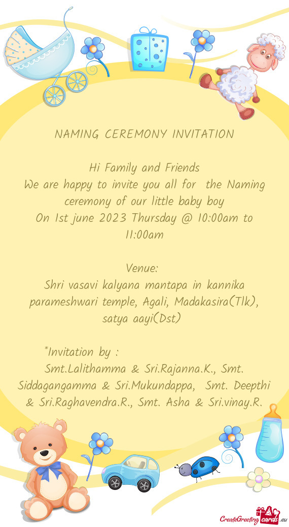 Invitation by :       Smt.Lalithamma & Sri.Rajanna.K., Smt. Siddagangamma & Sri