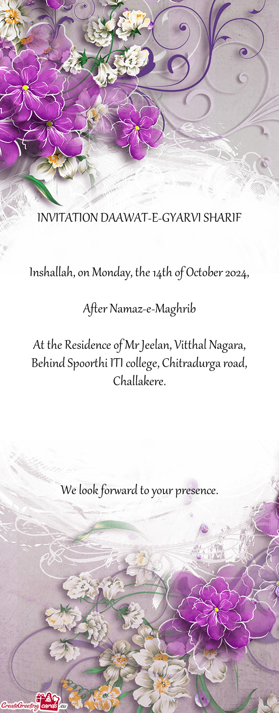 INVITATION DAAWAT-E-GYARVI SHARIF