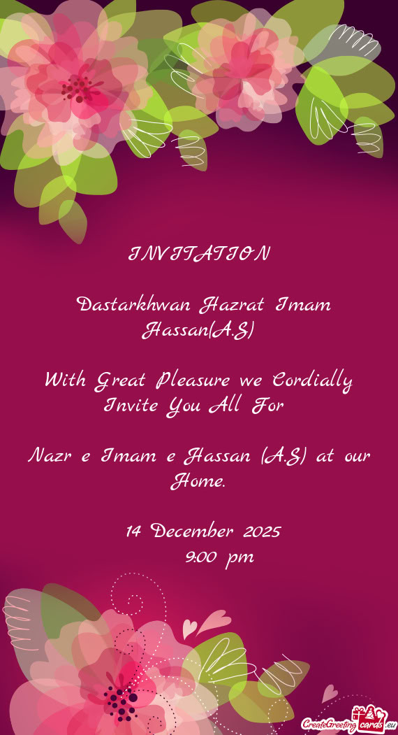 INVITATION  Dastarkhwan Hazrat Imam Hassan(A