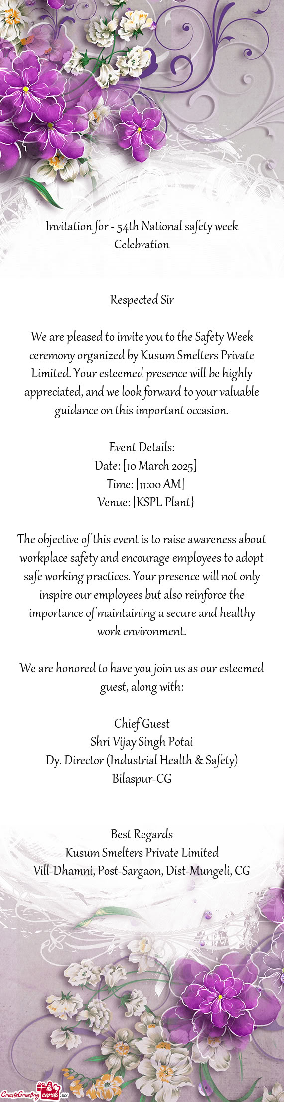 Invitation for - 54th National safety week Celebration