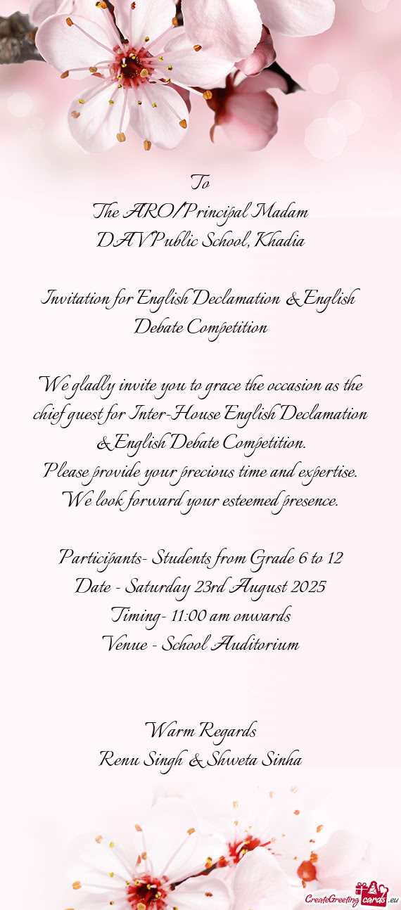 Invitation for English Declamation & English Debate Competition