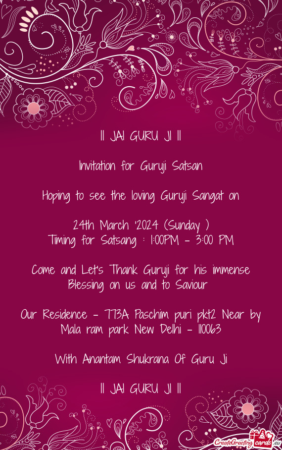 Invitation for Guruji Satsan