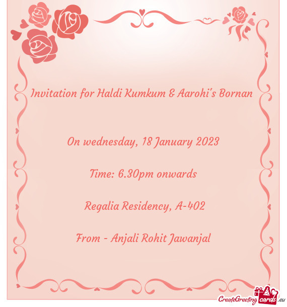 Invitation for Haldi Kumkum & Aarohi