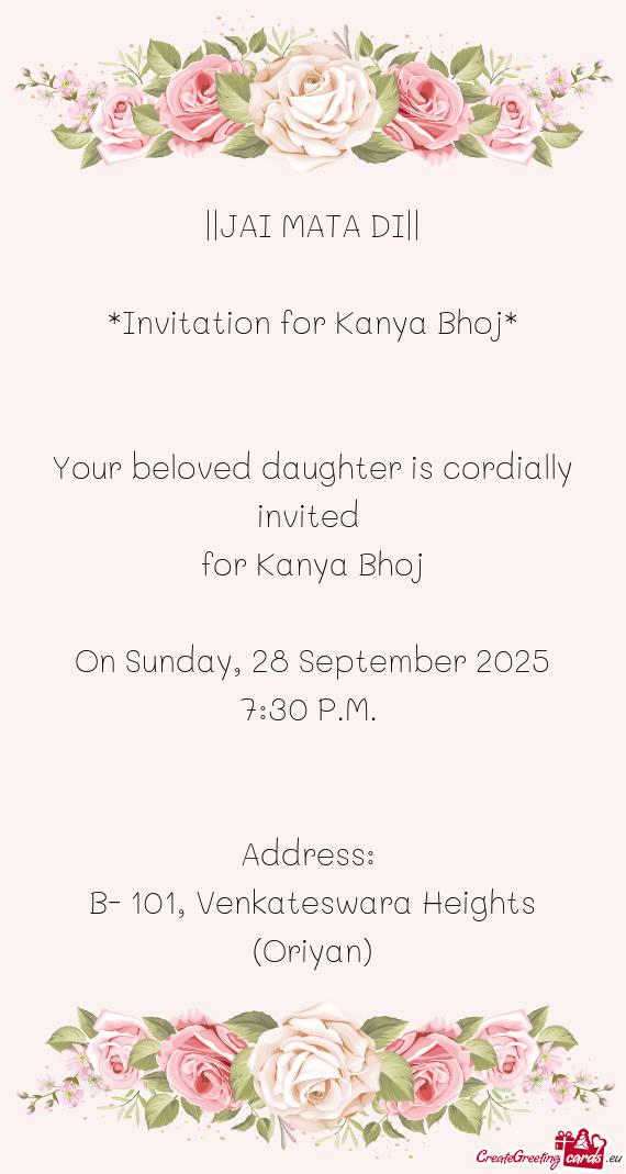 Invitation for Kanya Bhoj
