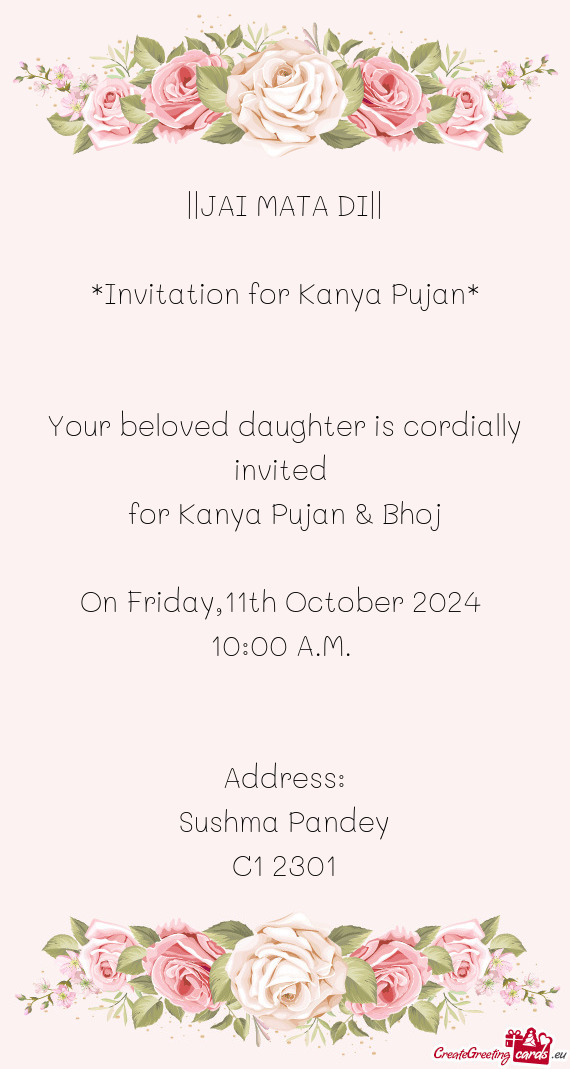 Invitation for Kanya Pujan