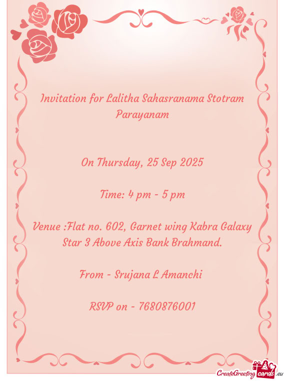 Invitation for Lalitha Sahasranama Stotram Parayanam