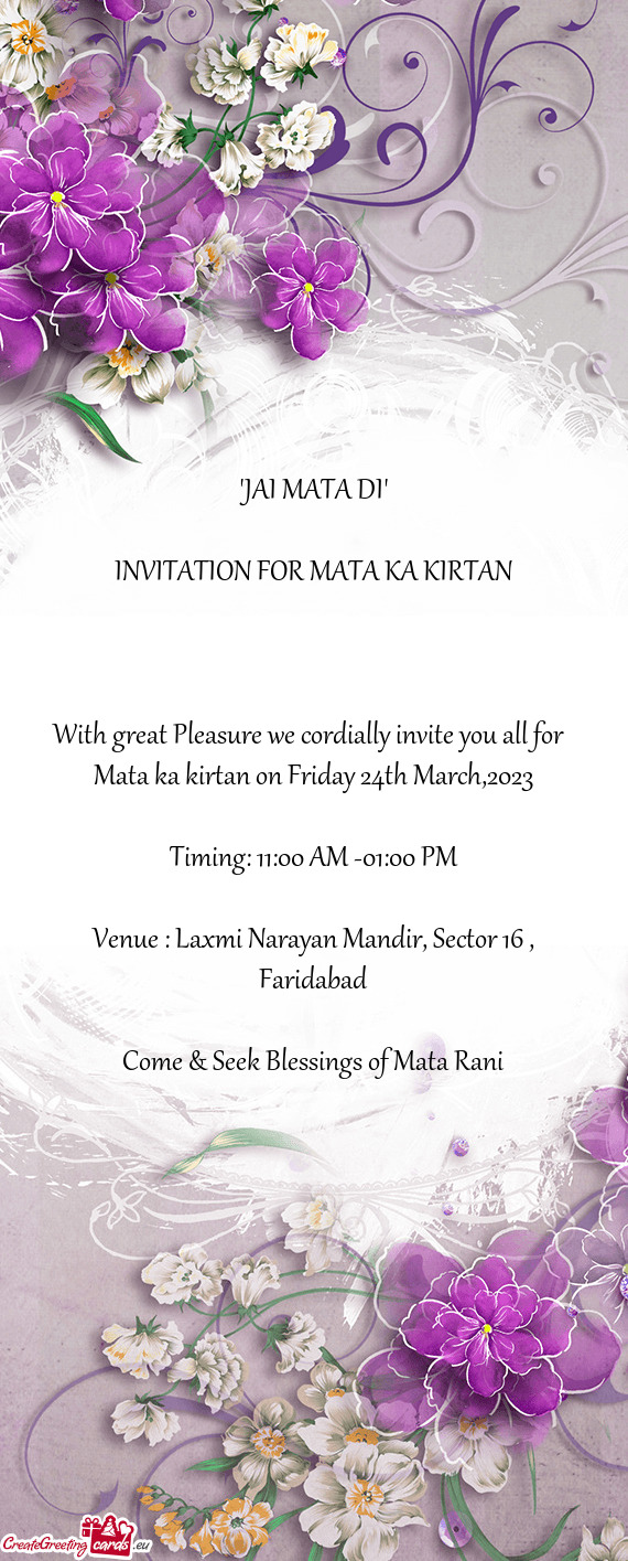 INVITATION FOR MATA KA KIRTAN