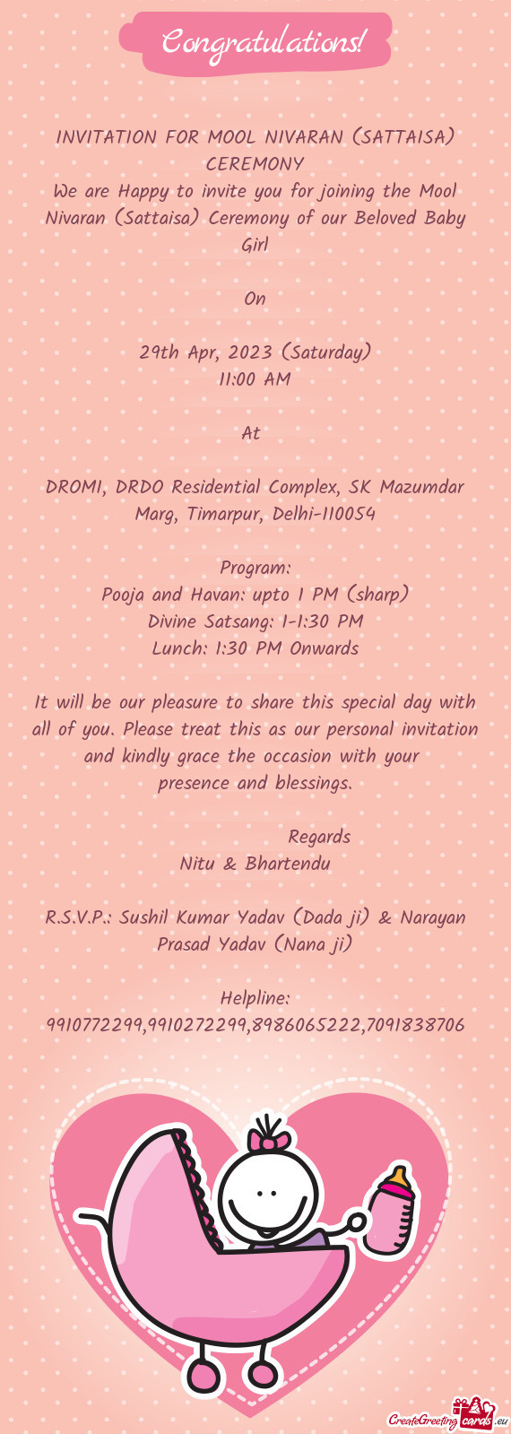 INVITATION FOR MOOL NIVARAN (SATTAISA) CEREMONY