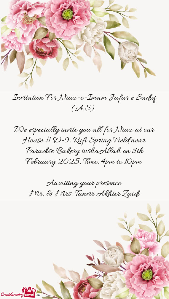 Invitation For Niaz-e-Imam Jafar e Sadiq (A.S)