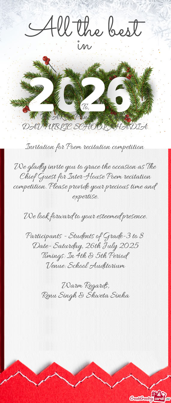 Invitation for Poem recitation competition