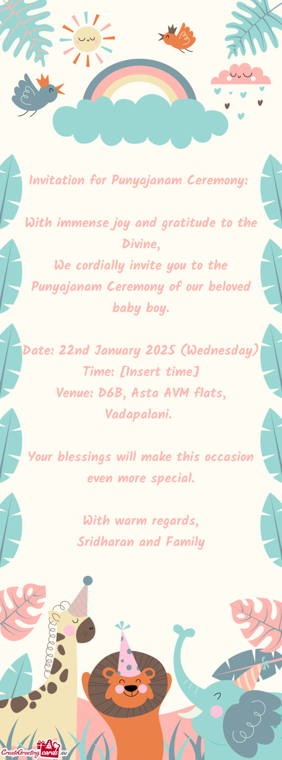 Invitation for Punyajanam Ceremony