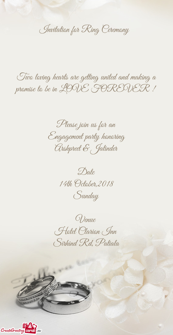 Invitation for Ring Ceremony