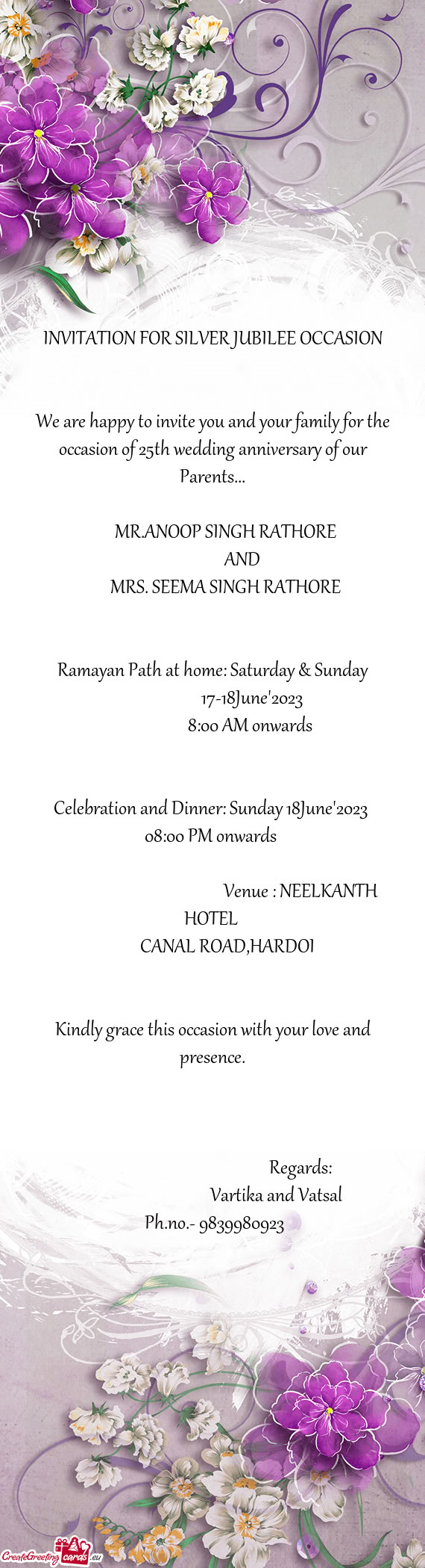 INVITATION FOR SILVER JUBILEE OCCASION