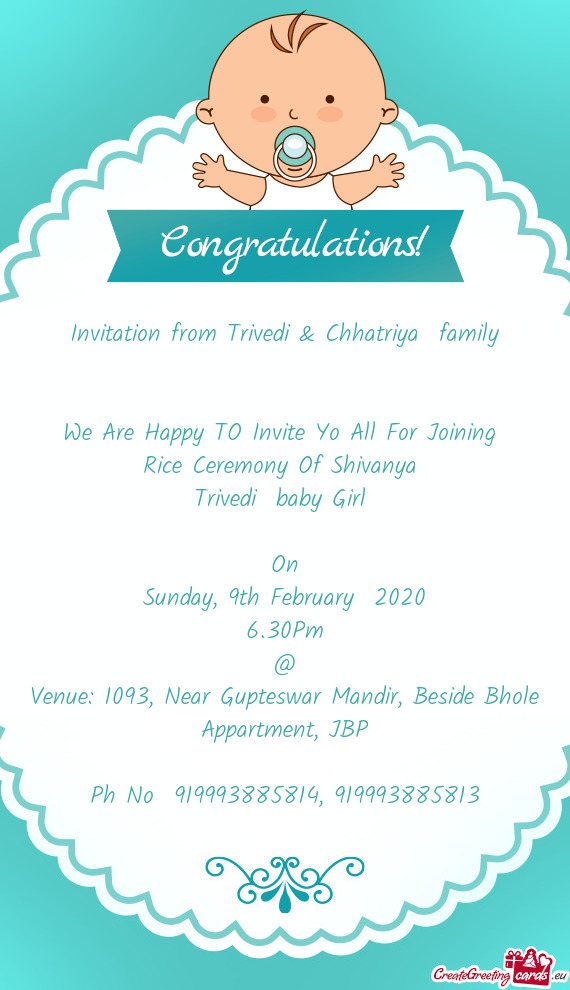 Invitation from Trivedi & Chhatriya family