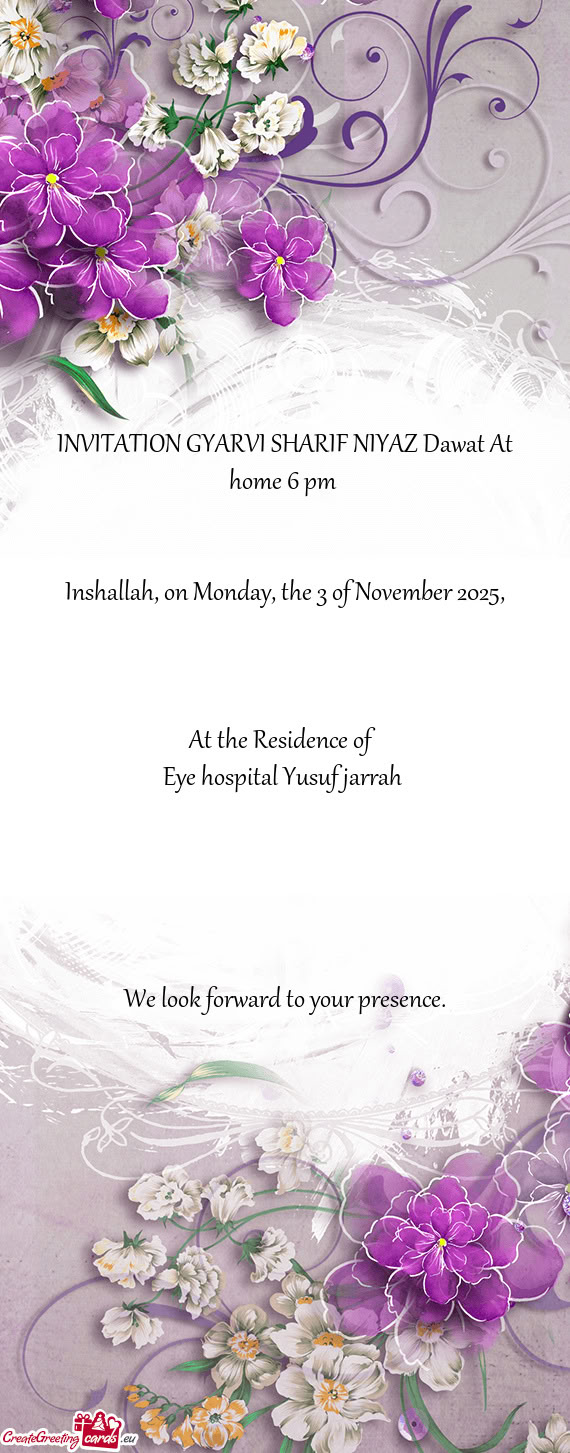 INVITATION GYARVI SHARIF NIYAZ Dawat At home 6 pm
