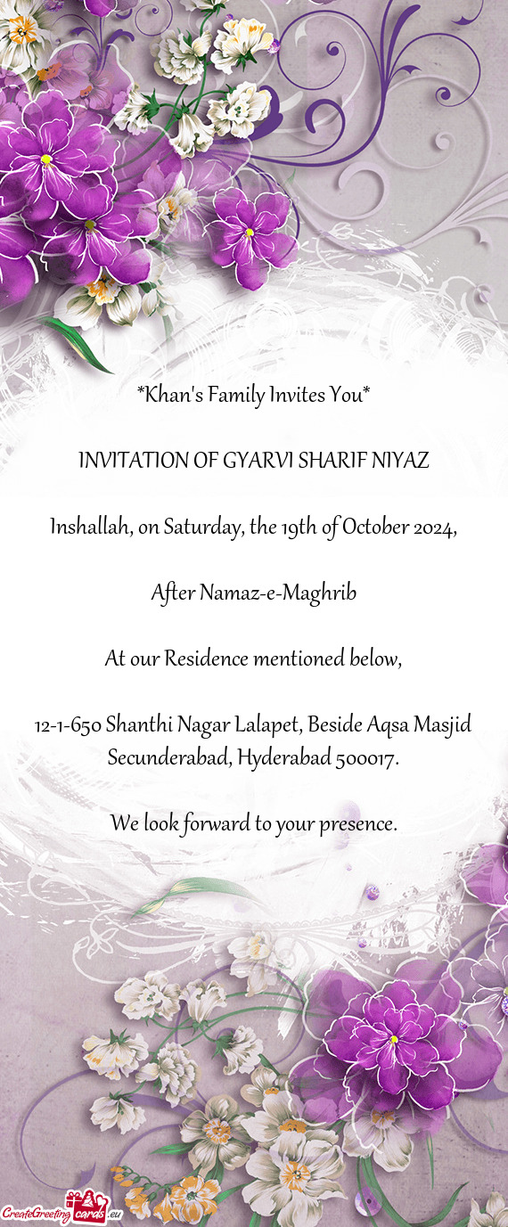 INVITATION OF GYARVI SHARIF NIYAZ