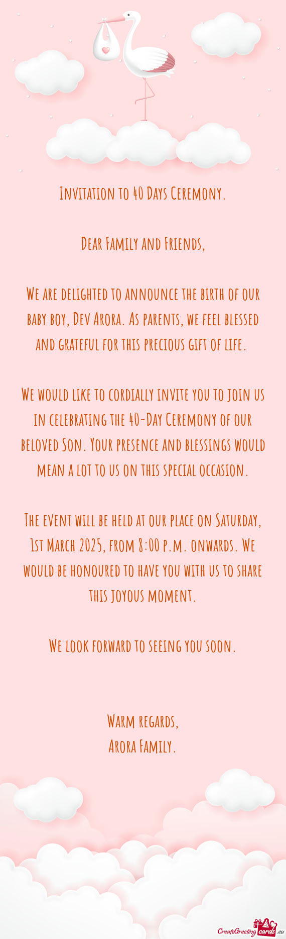 Invitation to 40 Days Ceremony