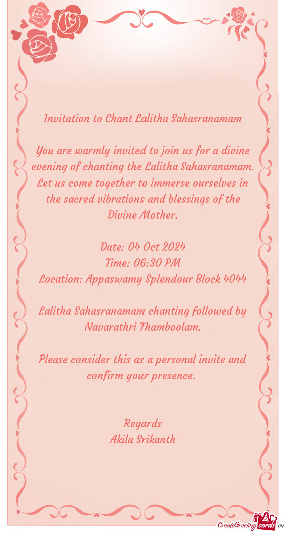 Invitation to Chant Lalitha Sahasranamam